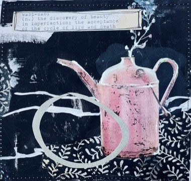 Kollage mit Papierfragmenten und gestalterischen Elementen