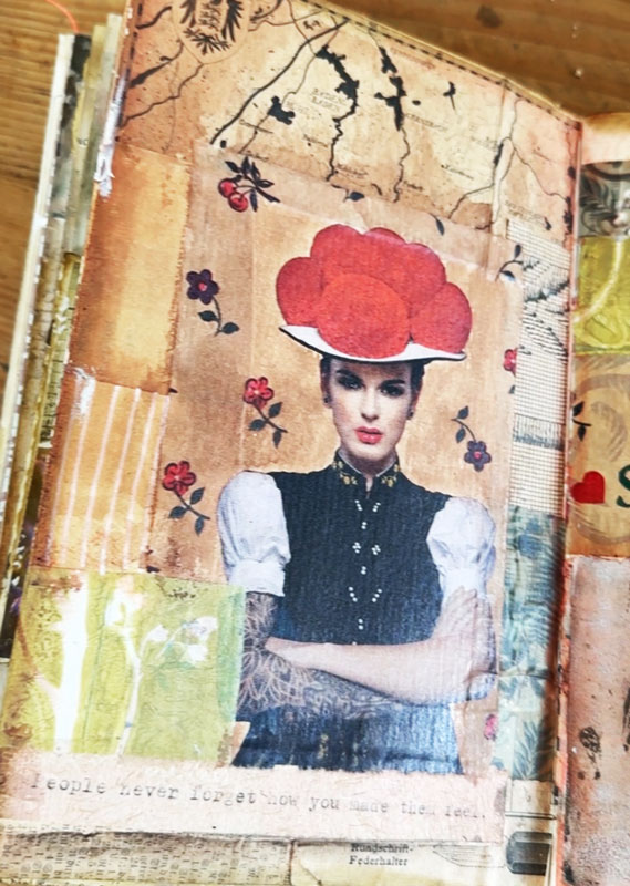 Schwarz-weiße Papierdetails und historische Motive im Junk Journal